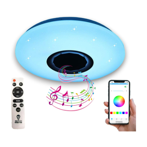Smart Bluetooth Speaker Ceiling Light | Colour Changing RGB-W | App Control+ Remote Control