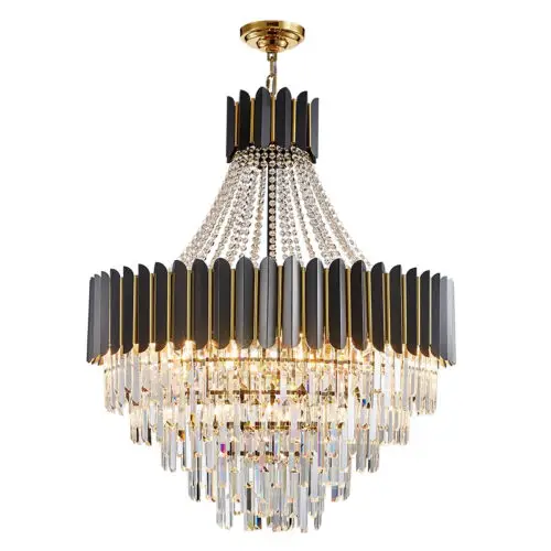 ch249 Tiered Crystal Black & Gold Ceiling Chandelier