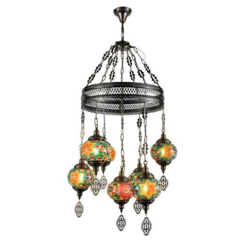 Turkish Moroccan Mosaic 7 Light Pendant Chandelier TUR008/7