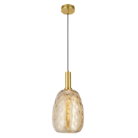 Oval Textured Amber Glass Shade Brass Gold Pendant Light CP203